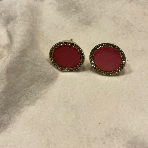 Michael Kors Pink Disc & Pave Crystal Round Gold Tone Stud Pierced Earrings - Picture 16 of 16